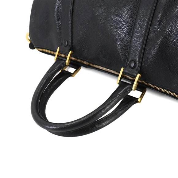 Authentic CHANEL Caviar Leather Large Bowler Bag Travel Bag Duffle Black CC Tote - Picture 6 of 13